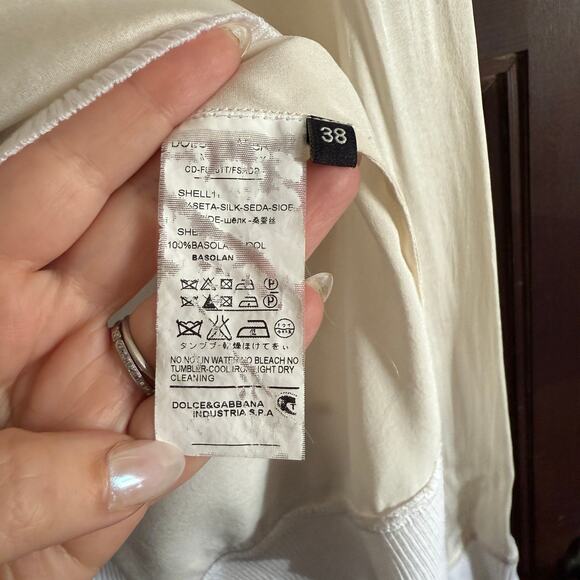 Y2K Vintage DOLCE & GABBANA | Silk Ruffle Shoulder Sweatshirt Top Wool trim Sz 8 - Picture 5 of 7